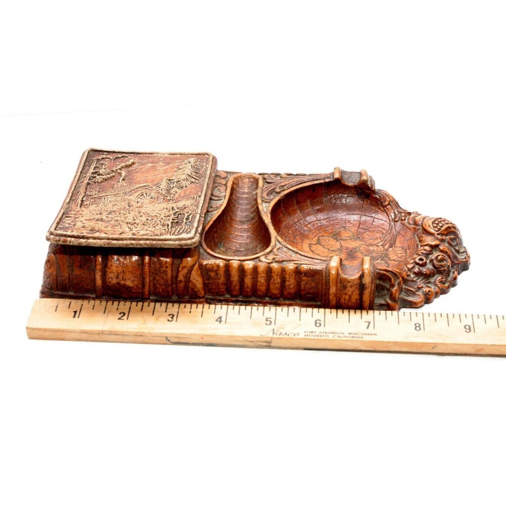 Vintage Wood Tobacco Holder Pipe Rest Engraved Nice Tobacciana